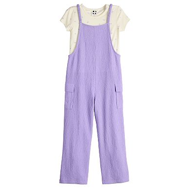 Girls 7-16 Self Esteem 2-Piece Cropped Overall Jumpsuit & Short Sleeve T-Shirt Set