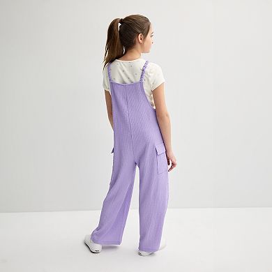 Girls 7-16 Self Esteem 2-Piece Cropped Overall Jumpsuit & Short Sleeve T-Shirt Set