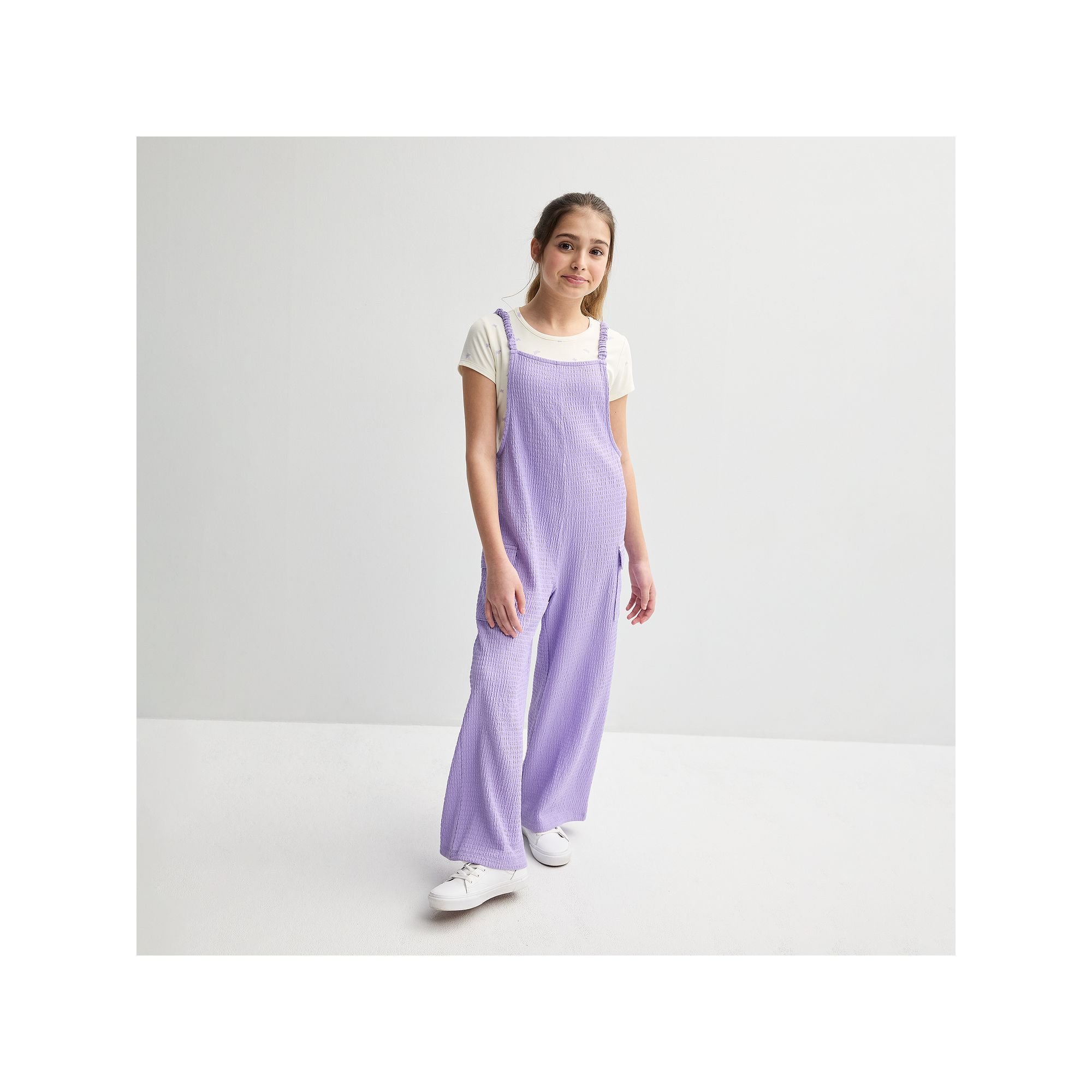 Girls 7-16 Self Esteem 2-Piece Cropped Overall Jumpsuit & Short Sleeve T-Sh