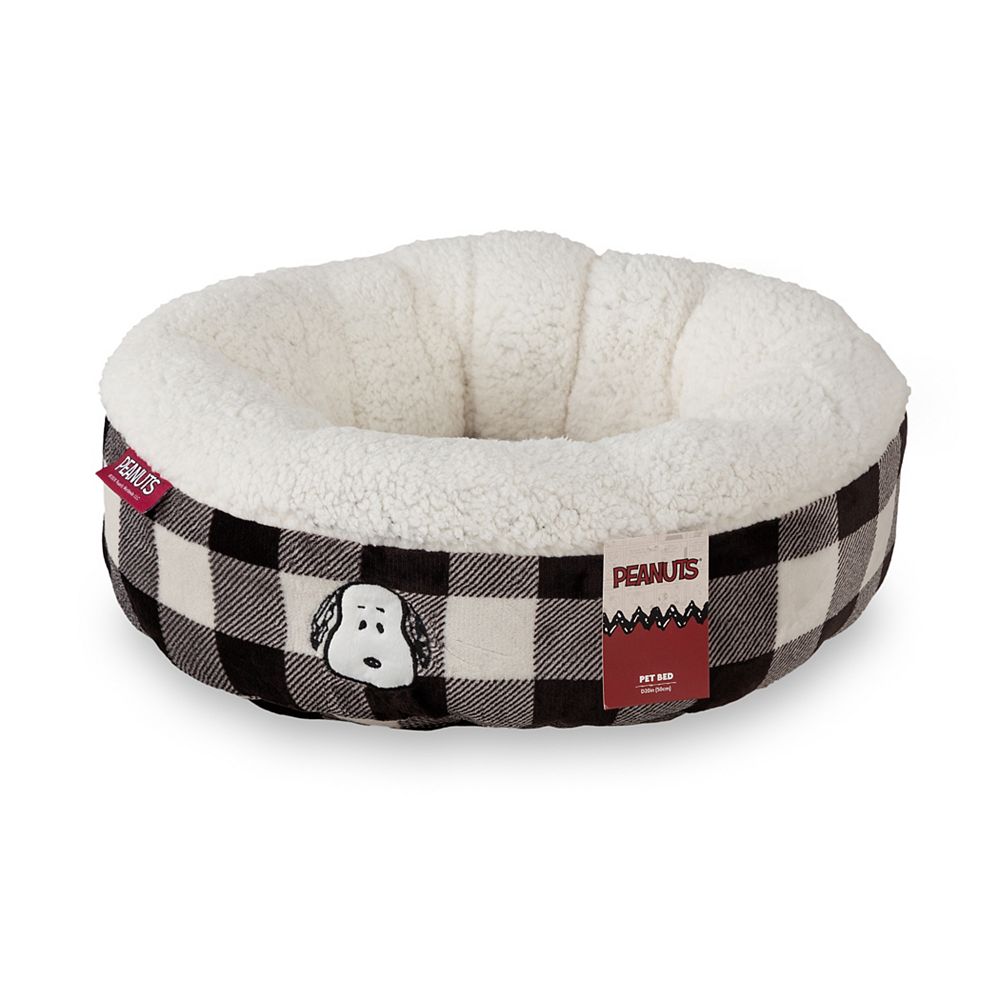 Peanuts Snoopy Black White Plaid Round Pet Bed