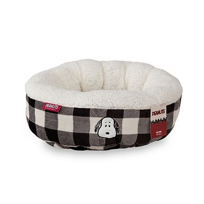 Peanuts Snoopy Black White Plaid Round Pet Bed
