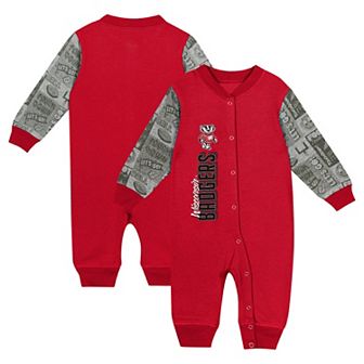 Newborn & Infant  Red Wisconsin Badgers Playbook Colorblock Long Sleeve Coveralls