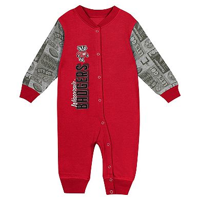 Newborn & Infant Red Wisconsin Badgers Playbook Colorblock Long Sleeve Coveralls