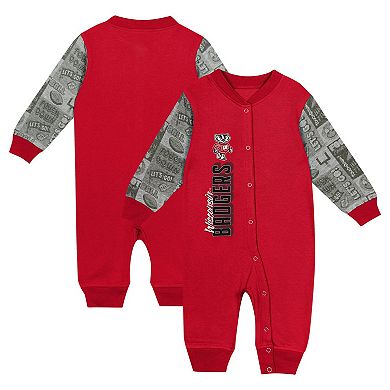Newborn & Infant Red Wisconsin Badgers Playbook Colorblock Long Sleeve Coveralls