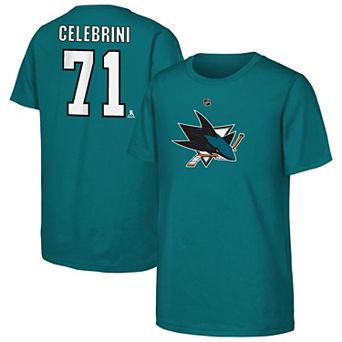 Youth Macklin Celebrini Teal San Jose Sharks Player Name & Number T-Shirt