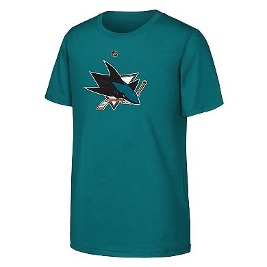 Youth Macklin Celebrini Teal San Jose Sharks Player Name & Number T-Shirt