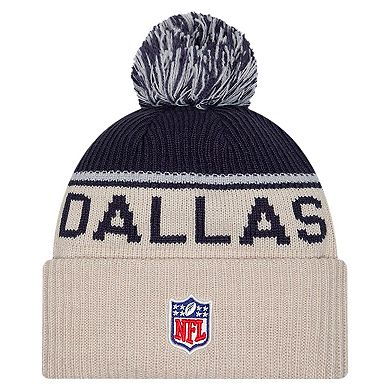 Men's New Era Stone Dallas Cowboys NFL Sideline Historic Cuffed Knit Hat with Pom