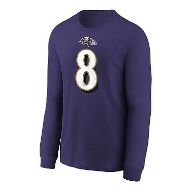 Youth Nike Lamar Jackson Purple Baltimore Ravens Player Name & Number Long Sleeve T-Shirt