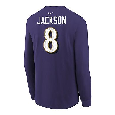 Youth Nike Lamar Jackson Purple Baltimore Ravens Player Name & Number Long Sleeve T-Shirt