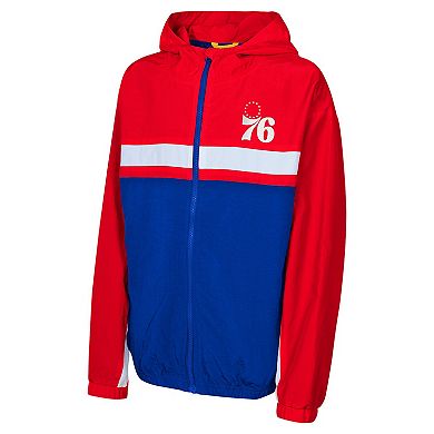 Youth Red Philadelphia 76ers Headliner Windbreaker Full-Zip Hoodie Jacket
