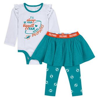 "Newborn & Infant WEAR by Erin Andrews Miami Dolphins Three-Piece Long Sleeve Bodysuit, Tutu and Sweatpants Set"