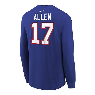 Youth Nike Josh Allen Royal Buffalo Bills Player Name & Number Long Sleeve T-Shirt