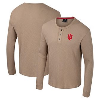 Men's Colosseum Tan Indiana Hoosiers Great Outdoors Henley Long Sleeve Shirt