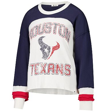 Women's '47 Cream Houston Texans Double Header Curve Raglan Long Sleeve Crop Top