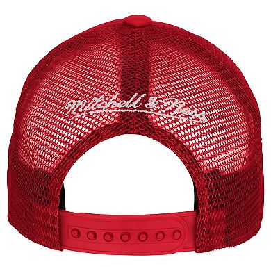 Youth Mitchell & Ness Red Philadelphia 76ers Core Evergreen Trucker Adjustable Hat