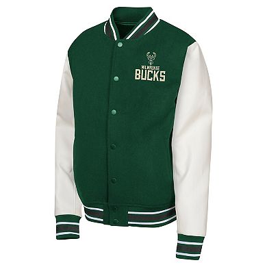 Youth Hunter Green Milwaukee Bucks True Team Full-Snap Varsity Jacket