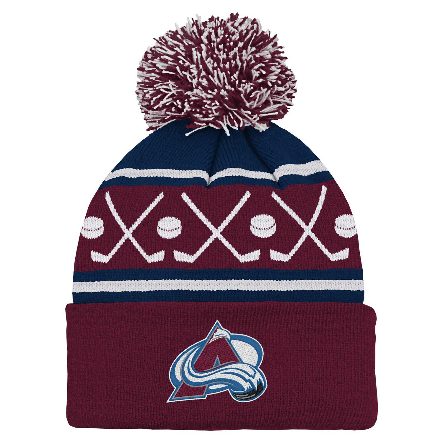 Bonnet Pompons Fanatics Bonnet Colorado Avalanche NHL - Toque à Pompons Et Manchettes, Fanatics, Taille Unique, Bordeaux Chapeau Homme Hiver