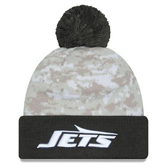 Men's New Era White/Graphite New York Jets 2024 Salute To Service Digital Camo Cuffed Knit Hat with Pom