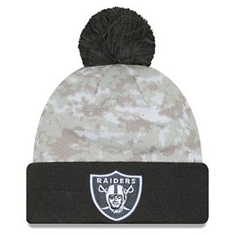 Men's New Era White/Graphite Las Vegas Raiders 2024 Salute To Service Digital Camo Cuffed Knit Hat with Pom