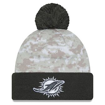 Men's New Era White/Graphite Miami Dolphins 2024 Salute To Service Digital Camo Cuffed Knit Hat with Pom