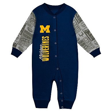 Newborn & Infant Navy Michigan Wolverines Playbook Colorblock Long Sleeve Coveralls
