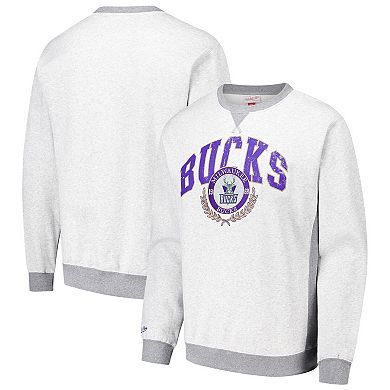Men's Mitchell & Ness Heather Gray Milwaukee Bucks Vintage Logo Pullover Sweatshirt
