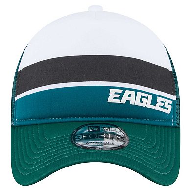 Youth New Era Midnight Green Philadelphia Eagles Sport Night Color Block 9FORTY A-Frame Trucker Adjustable Hat
