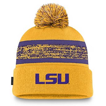 Men's Nike Gold LSU Tigers On-Field Peak Cuffed Knit Hat with Pom