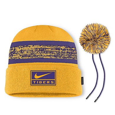 Men's Nike Gold LSU Tigers On-Field Peak Cuffed Knit Hat with Pom