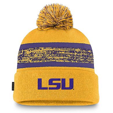Men's Nike Gold LSU Tigers On-Field Peak Cuffed Knit Hat with Pom