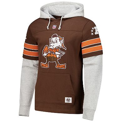 Men's '47 Brown Cleveland Browns Double Header Blitz Throwback Cornerback Pullover Hoodie