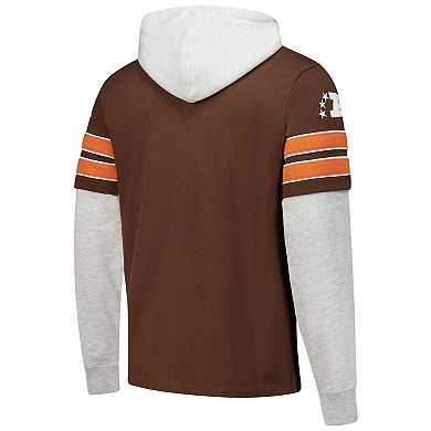 Men's '47 Brown Cleveland Browns Double Header Blitz Throwback Cornerback Pullover Hoodie