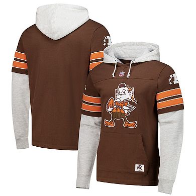 Men's '47 Brown Cleveland Browns Double Header Blitz Throwback Cornerback Pullover Hoodie