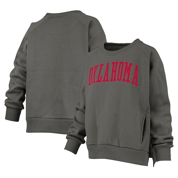Women s Pressbox Charcoal Oklahoma Sooners Pocketed Raglan Pullover Sweatshirt
