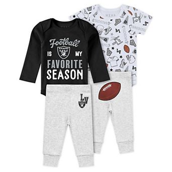 Newborn & Infant WEAR by Erin Andrews Las Vegas Raiders Three-Piece Turn Me Around Bodysuits & Pant Set
