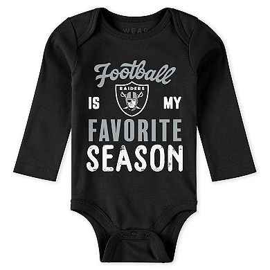 Newborn & Infant WEAR by Erin Andrews Las Vegas Raiders Three-Piece Turn Me Around Bodysuits & Pant Set