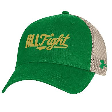 Men's Under Armour Kelly Green Notre Dame Fighting Irish Performance Cotton Trucker Adjustable Hat