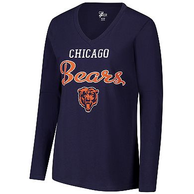 Women's G-III 4Her by Carl Banks Navy Chicago Bears Post Season Long Sleeve V-Neck T-Shirt