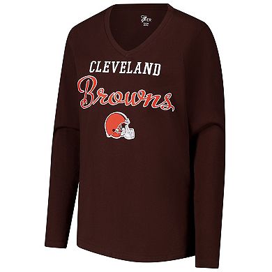 Women's G-III 4Her by Carl Banks Brown Cleveland Browns Post Season Long Sleeve V-Neck T-Shirt