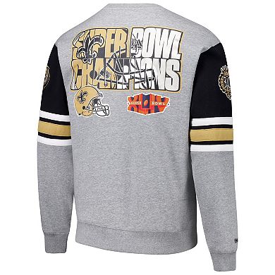 Men's Mitchell & Ness Heather Gray New Orleans Saints All Over 4.0 Vintage Logo Pullover Sweatshirt