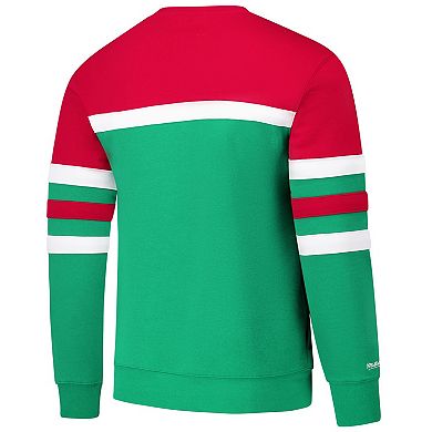 Men's Mitchell & Ness Green/Red Milwaukee Bucks Hardwood Classics Vintage Logo Head Coach Pullover Sweatshirt