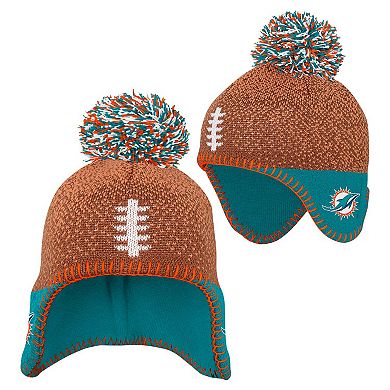 Preschool Brown Miami Dolphins Football Head Knit Hat with Pom
