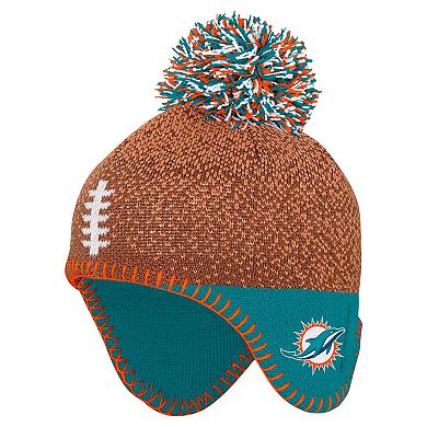 Preschool Brown Miami Dolphins Football Head Knit Hat with Pom