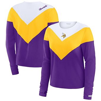 Women's WEAR by Erin Andrews White/Gold Minnesota Vikings Plus Size Chevron Tri-Blend Long Sleeve T-Shirt