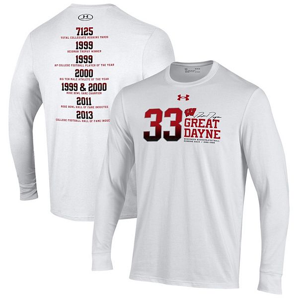 Men's Under Armour Ron Dayne White Wisconsin Badgers Stats Long