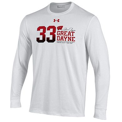 Men's Under Armour Ron Dayne White Wisconsin Badgers Stats Long Sleeve T-Shirt