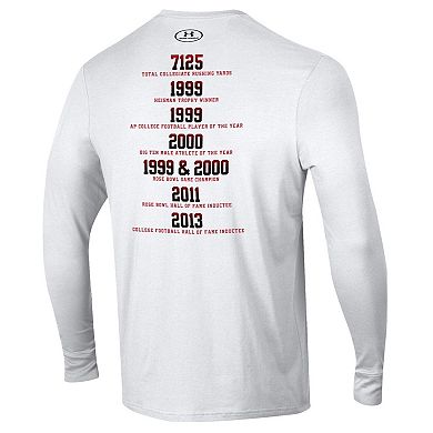 Men's Under Armour Ron Dayne White Wisconsin Badgers Stats Long Sleeve T-Shirt