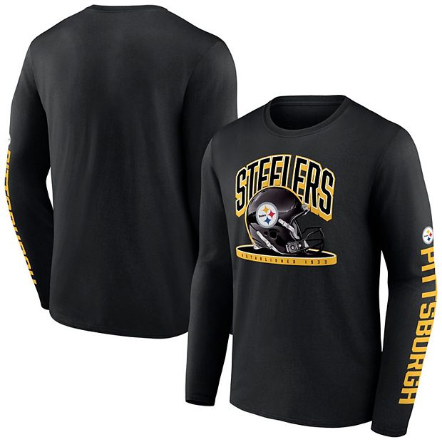 Men s Fanatics Black Pittsburgh Steelers Helmet Platform Long Sleeve T Shirt