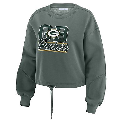 Women's WEAR by Erin Andrews Green Green Bay Packers Washed Fleece Long Sleeve T-Shirt & Shorts Lounge Set