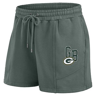 Women's WEAR by Erin Andrews Green Green Bay Packers Washed Fleece Long Sleeve T-Shirt & Shorts Lounge Set